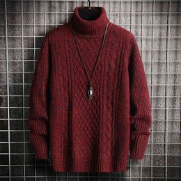 Autumn 2022 Men New High Neck Knitwear Fashion Slim Fit Two Lapels Diamond Jacquard Sweater Long Sweater L220730