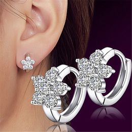 Silver Stud Earrings Women Cute Snowflake Florid Earring Screw Back Luxury Rhinestone Ear Buckle Jewellery Wholesale