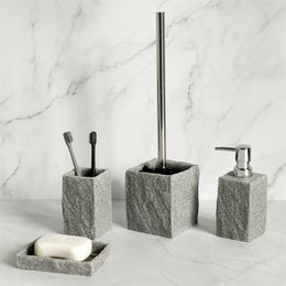 Bathroom Accessories Set Imitati Granite Resin Iiquid Soap Dispenser Toothbrush Holder Cup Dish Toilet Brush kitchen 220809