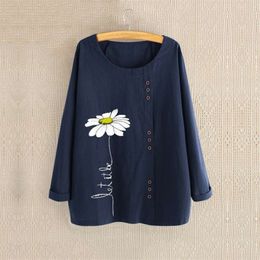 Women's Printed Blouse 2019 Autumn Fashion Daisy Blouse Casual Long Sleeve Shirts Female Blusas Oversized Tunic Chemise Tops T200321