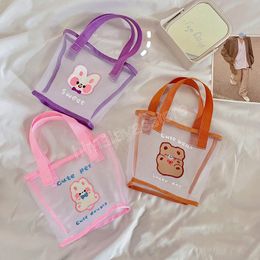 Women Simple Bear Rabbit Transparent Mesh Makeup Bag Shoulder Bag Summer Convenient Swimming Outdoor Travel Beach Storage Bags