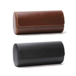 3 Slots Watch Roll Travel Case Chic Portable Vintage Leather Display Storage Box with Slid in Out Organisers 220429