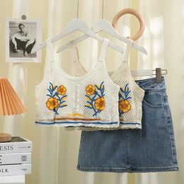 Women's Tanks & Camis Women Summer Floral Embroidery Patchwork Tops Retro Sweet Chic Crochet Cotton Vintage Beach TopsWomen's