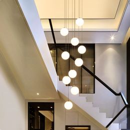 Lâmpadas pendentes modernas simples escada duplex lustre villa apartamento hotel lobby Light Luxury restaurante nórdico lustres de escada de vidro
