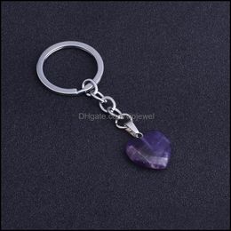 Key Rings Jewelry Natural Crystal Stone Heart Shape Pendant Healing Keychains For Women Men Bag Decor Drop Delivery Dhs8V