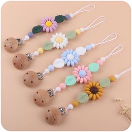 Baby Cartoon Flower Silicone Pacifier Holders Chain Daisy Leaf Newborn Beech Pacifiers Clip Kids Appease Products Wholesale 9bq E3