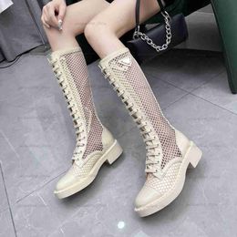 Summer Boots Sandals 4.5CM Platform Heel Designer Womens Sandles Real Leather Hollow Long Booties Foam Rubber Shoes Back Zipper