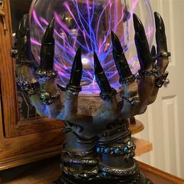 Decorative Objects Figurines Creative Glowing Halloween Crystal Deluxe Magic Skull Finger Plasma Ball Spooky Home Decor 231009