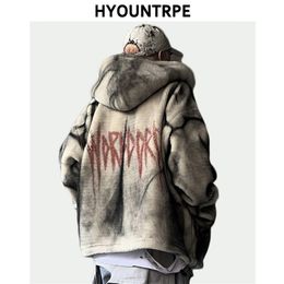 Fashion Tie-dyed Fleece Jackets and Coats Mens Hairy Zipper Oversize Hoodies Outerwear Casual Warm Thicken Streetwear Parkas 201127