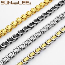 Chains Fashion Jewellery 9mm Mens Womens Box Byzantine Link Chain Silver Colour Gold Plated Stainless Steel Necklace SC08 NChains Sidn22