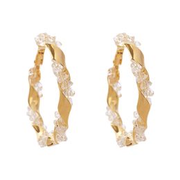 Dangle & Chandelier 4cm Statement Fashion Metallic Clear Crystal Twist Hoop Earrings Personality Big Round Circle Earings