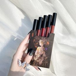 Lip Gloss 5 Sets Of Chinese Style Glaze Set Student Colour Non-stick Cup Matte Mist Surface White Cigarette Case Lipstick Kyle22