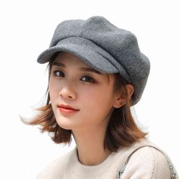 Women Wool Cotton Berets Winter Autumn Octagonal Beret Caps Stylish Artist Hats Newspaper Seller Black Grey Beret Hats J220722