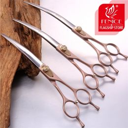 Fenice Professional 7 inch 7.5 inch 8 inch rose gold pet dog small animal grooming hair cut curved scissors 220423