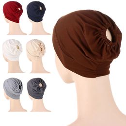 Muslim Women Underscarf Hijab Islamic Headwrap Cancer Hair Loss Inner Cap Hat Arab Bonnet Beanies Chemo Turban Cover Solid Colour