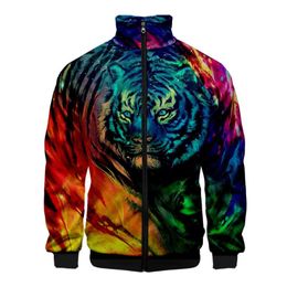 Giacche da uomo Est 3D Stampato Tigre Hip Hop Collare alla coreana Giacca con cerniera Donna / Uomo Manica lunga Streetwear Felpa animale AbbigliamentoUomo