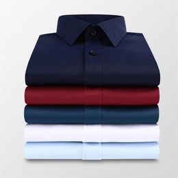 Plus Size 5XL 6XL 7XL Men Solid Colour Business Shirt Fashion Casual Slim White Long Sleeve Male Brand Clothes 220322