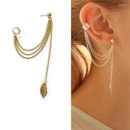 SJFDE-17 Punk Mujer Brincos Girl Leaf Chain Long Tassel Ear Cuff Clip Earrings For Women Jewelry Stud Dale22