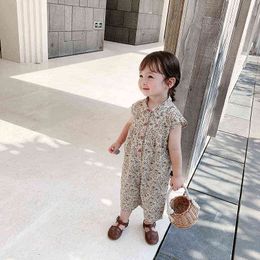 Kids' One-Piece Suit 2021 Summer Korean Girls Floral Jumpsuit Baby Romper Clothes G220521