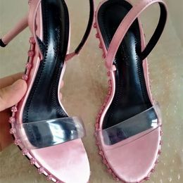 Luxury Diamond Decoration Ladies High Heels Pink Sandals Summer Women Slingbacks Shoes Open Toe Bride Wedding Pumps 220328