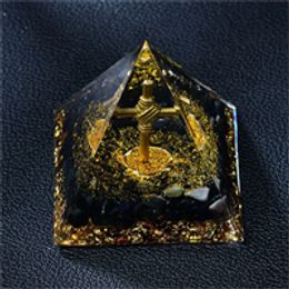 Gold Cross Orgone Pyramid DIY Energy Obsidian Base Magic Orgonite Gift Healing Meditation Hand Made Home Decoration Collection