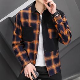 Men's Jackets Men's Spring Plaid Jacket Youth Loose Multicolor Long Sleeve Collar JacketMen's Men'sMen's