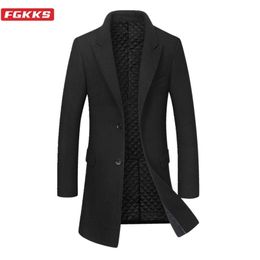 FGKKS Winter Brand Men Wool Blends Coats Men s Fashion Casual Wool Overcoat High Quality Solid Color Long Wool Blends Coat Male LJ201110