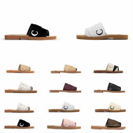 2022 designer canvas slippers Women Woody Mules flat sandals rubber slides white black pink Sail bordeaux lace Lettering Fabric womens summer outdoor shoes 35-42