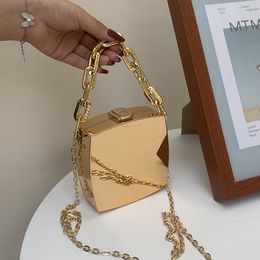 Evening Bags Gold Silver PVC Box Design Party Clutch Bag 2022 Trend Designer Chain Shoulder Crossbody Mini Purses And HandbagsEvening