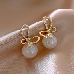 S3082 Fashion Jewellery S925 Silver Post Earrings for Women Zircon Butterfly Faux Pearl Stud Earrings