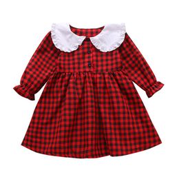 Girl's Dresses Baby Girl Plaid Dress Fall Midi Lace Lapel Collar Buttons Long Sleeved Tight Cuff Flouncing Princess SkirtGirl's