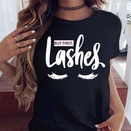 Women Make Up Letter Funny Black T Shirt Eye Fashion Cartoon Lady Print Tee Stylish Top Tshirts Clothes T-shirt