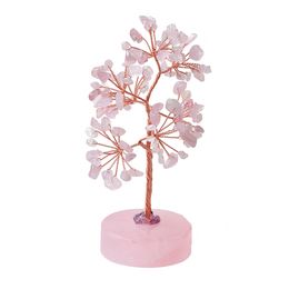 Natural Pink Crystal Tree Copper Wire Gravel Quartz Arts Trees Ornament Decoration for Home