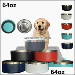 Dog Bowls Feeders Supplies Pet Home Garden Ll 32Oz 64Oz Stainless Steel Tumblers Double Wall Food Bowl Dhnyt