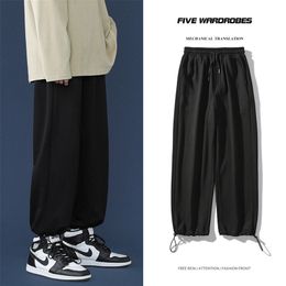 Men's Pants Spring Baggy Straight Leg Sweatpants Korea Style Fashion Wide leg Casual Trousers Male Black White Light Grey 220826