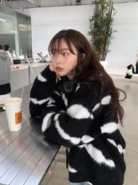 Women's Sweaters Soft Mohair Women Colour Contrast Loose Casual Korean Knitted Pullovers O Neck Long Sleeve Vintage Pull FemmeWomen's