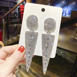 Dangle & Chandelier Shine Triangle Full Rhinestone Drop Earrings For Women Round Geometric Crystal Jewellery GiftsDangle