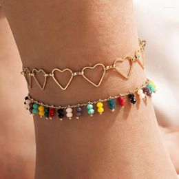 Charm Bracelets Summer Beach Colour Rice Beads Beaded Double Anklet Geometric Multilayer Foot OrnamentCharm Lars22