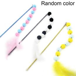 Cat Toys Feather Teaser Stick Funny Interactive Toy Pom Kitten Bell Wand Plastic Pet Supply Random Colour