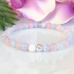 MG1504 Strand 6 mm AA Grade Blue Lace Agate Bracelet Natural Aquamarine Rose Quartz Bracelet Stress Relief Gift for Her