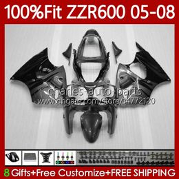 OEM Body Injection Mould For KAWASAKI NINJA ZZR600 05-08 ZX ZZR-600 600 CC 05 06 07 08 Cowling 134No.234 100% Fit Grey flames ZZR 600 600CC 2005 2006 2007 2008 Fairing Kit