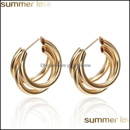 Charm Earrings Jewellery New Simple Design C-Shape Metal Wind Letter Round Shape Hoop For Women Sier Gold Bridal Fashion Wholesale Drop Delive