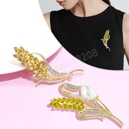 Luxury Crystal Wheat Ear Brooch Collar Pin Suitable For Suit Shiny Rhinestone Ladies Temperament Brooch Jewelry