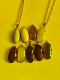 Pendant Necklaces Natural Stone 30 15mm Oval Marble Opal Rose Quartz Tiger Eye Necklace For Women Men JewelryPendant