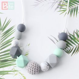 Bite Bites 1pcs Baby Teething Necklace Food Grade Silicone Beads Long Chain Baby Goods Silicone Bead Nurse Gift For Baby Teether 220815