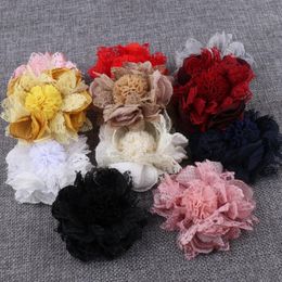 Decorative Flowers & Wreaths 5PC Fabric Flower Handmade Diy Hair Ornaments Simulation Fake Shoe Bag Stamen Burnt Multi-layer Petal Accessori