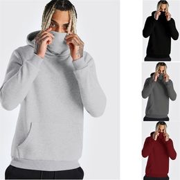 Mens Gym Hoodie Long Sleeve with Mask Sweatshirt Hoodies Casual Splice Large Open-Forked Male Clothing Button Sports Hooded 220406