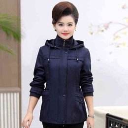 Women's Trench Coats Spring Autumn Thin Coat Women Solid Hooded Short Jacket Slim Zipper Plus Size 5XL 6XL Middle-aged Female Tops T220815