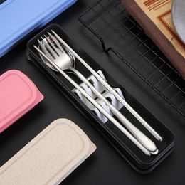 Dinnerware Sets Portable Tableware Set Outdoor Student Children 304 Stainless Steel Spoon Fork Chopsticks Three-Piece SetDinnerware