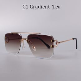 Vintage Rimless square Women's Sun glasses Fashion Designer Shades Golden Leopard Frame Sunglasses UV400